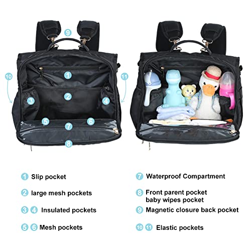 Clearworld Waterproof Convertible Diaper Bag Backpack, Quilted Travel Tote