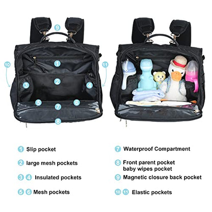 Clearworld Waterproof Convertible Diaper Bag Backpack, Quilted Travel Tote