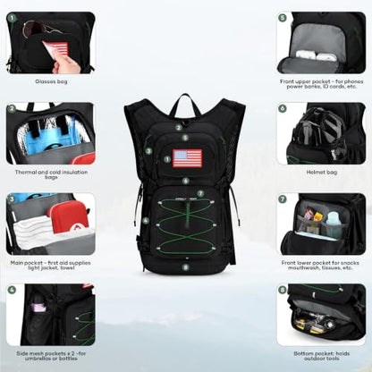 Maelstrom Lightweight Hydration Hiking Backpack with 2L/3L Water Bladder - color: 1.Black, size: 3L Bladder