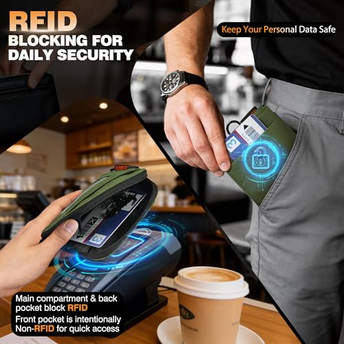 RFID Blocking Coin Pouch Wallet with Key Clip & ID Window for Men - color: Green