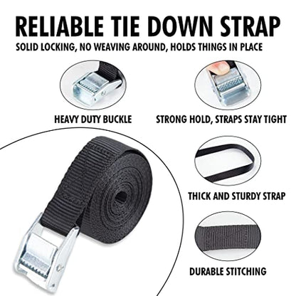 Cartman 1 in x 12 ft Lashing Straps, 16 Pack, 600 lb Break Strength, Black - color: Black, size: 16 PK
