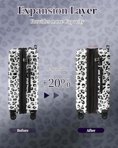Expandable 24 Inch Checked Luggage Suitcase with TSA Lock - color: Cloud Leopard, size: M(checked-24")