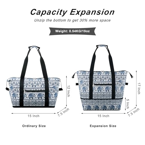 Expandable Duffel Bag for Women with Trolley Sleeve/Wet Pocket Weekender Travel Tote Large Carry On Overnight Luggage - color: Elephant