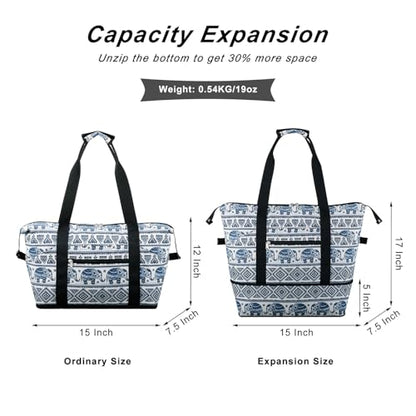 Expandable Duffel Bag for Women with Trolley Sleeve/Wet Pocket Weekender Travel Tote Large Carry On Overnight Luggage - color: Elephant