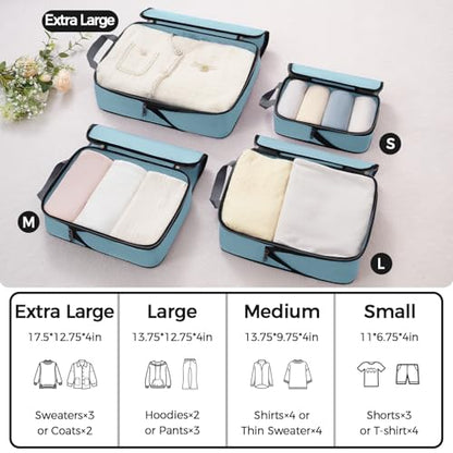 BAGAIL 4 Set/6 Set/8 Set Compression Packing Cubes Travel Accessories Expandable Packing Organizers (Cloth Pattern, 4-Dusty Blue) - color: 4-Dusty Blue, style: Cloth Pattern