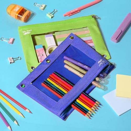 Mr. Pen- Pencil Pouch for 3 Ring Binder, 2 Pack, 10"x6.75", Smooth Zipper - color: Dark Blue and Green, size: 2 Pack