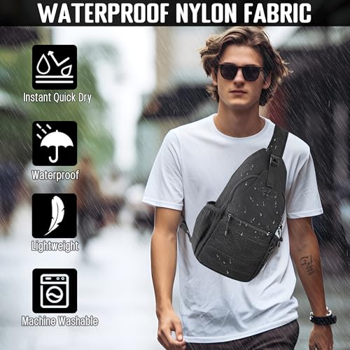 DEYACE Mens Sling Bag, Water-Resistant Large Shoulder Bag Small Single Strap Backpack Cross body Bag for Men