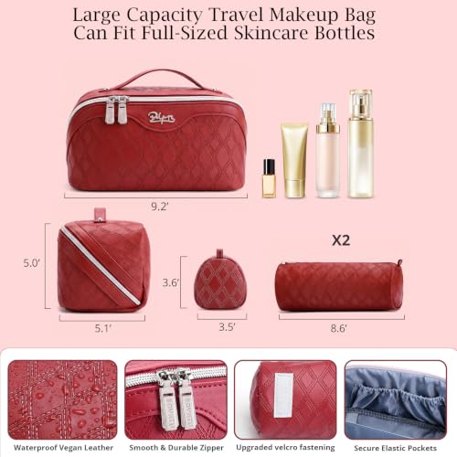 BOYATU Travel Makeup Bag Organizer: 3 Pcs Cosmetic Bag Set for Women Maroon - color: C-Diamond Grid-Maroon
