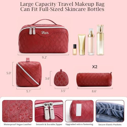 BOYATU Travel Makeup Bag Organizer: 3 Pcs Cosmetic Bag Set for Women Maroon - color: C-Diamond Grid-Maroon