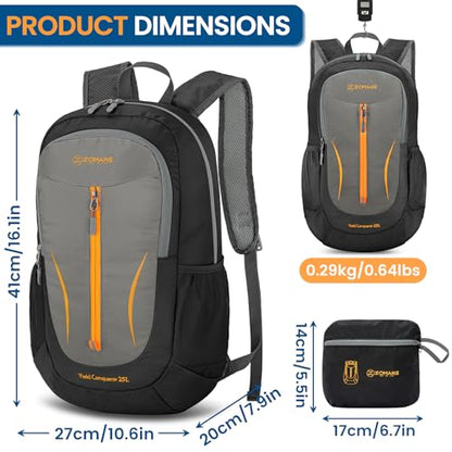 ZOMAKE Lightweight Packable Backpack 25L, Foldable Hiking Daypack - color: Black&medium Grey