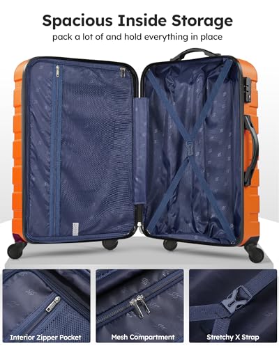Suitour 2 piece Luggage Sets with Spinner Wheels,Hardside Lightweight 20/24 inch Suitcase Set - color: Orange, size: 2-Piece Set (20/24)