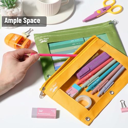 Mr. Pen- Pencil Pouch for 3 Ring Binder, 2 Pack, 10"x6.75", Smooth Zipper - color: Olive and Amber, size: 2 Pack