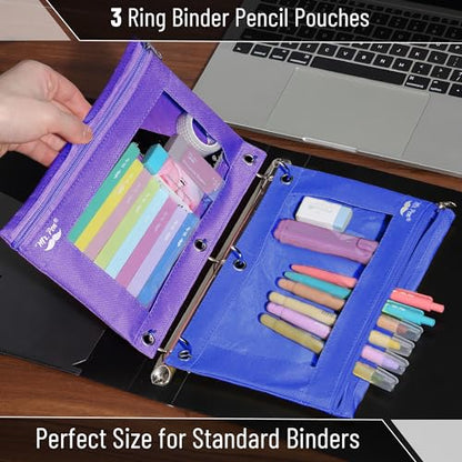Mr. Pen- Pencil Pouch for 3 Ring Binder, 2 Pack, 10"x6.75", Smooth Zipper - color: Blue and Purple, size: 2 Pack