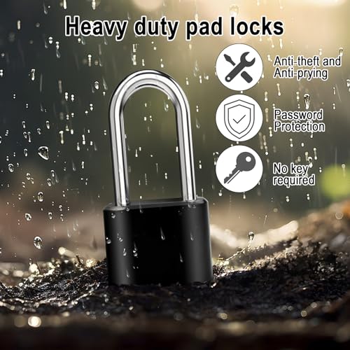 6 Pack Long Shackle Combination Padlock, Heavy Duty Combination Locks - style: 6pcs Long-Black-2