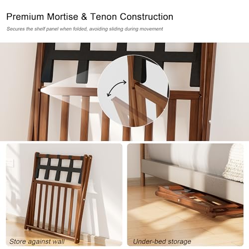 Fully Assembled Foldable Bamboo Luggage Rack for Guest Room - color: Walnut, size: 1 Pack