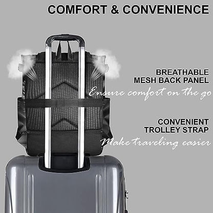 Unisex Laptop Tote Backpack Convertible Lightweight Nylon Water-Resistant Everyday Shoulder Tote bag Backpack with Water Bottle Pocket Work Travel, All Black - color: Black Nylon