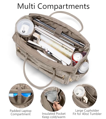 Bagstellar Teacher Tote Bag for Women, 15.6" Laptop Work Tote Computer Bag - color: Taupe