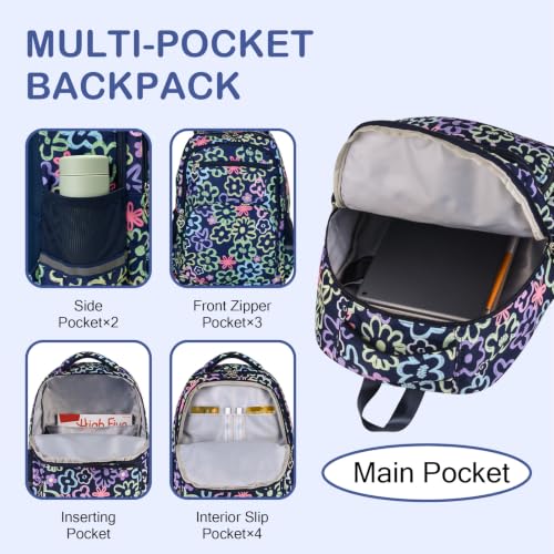 Rexmore Girls 3Pcs Backpack Set with Lunch Box & Pencil Case, Royal Blue - color: Royal Blue