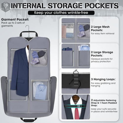 RAINSMORE Garment Bags for Travel, Carry On Suit Bag, Hanging Clothes, Men - color: Black