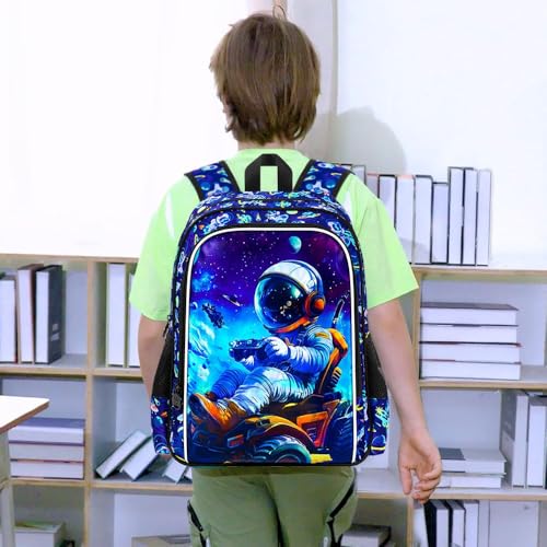 CCJPX 3Pcs Backpack for Boys, 16 Inch Preschool Elementary Kindergarten School Backpacks and Lunch Box - color: Blue Astronaut 001