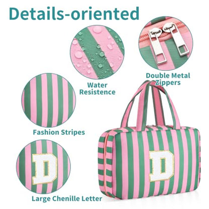 Personalized Travel Hanging Toiletry & Makeup Bag Striped Green D - color: Striped Green, size: D