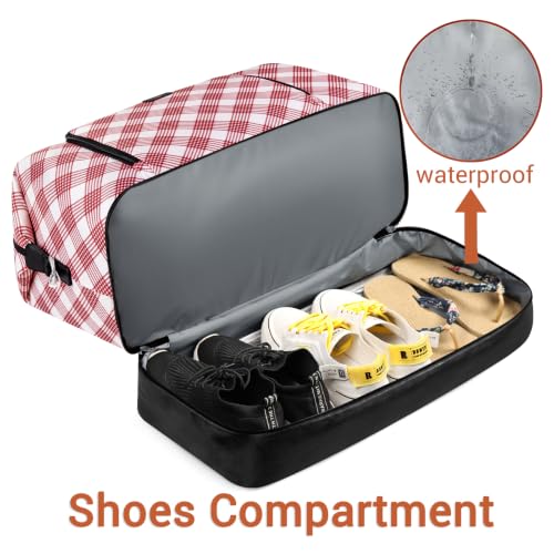 TIBES Travel Weekender Bag for Women, Overnight Bag with Shoe Compartment - color: W-Red Plaid