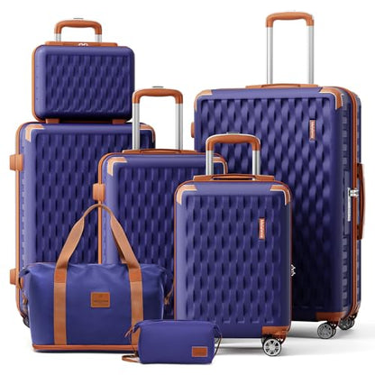 Melalenia Luggage Sets 7 Piece Hard Shell Carry on Suitcase with Spinner Wheels and TSA Lock, Lightweight Travel Duffel Bag for Women, Men, Navy Brown - color: Navy Brown, size: 7 Piece Set(DB/TB)