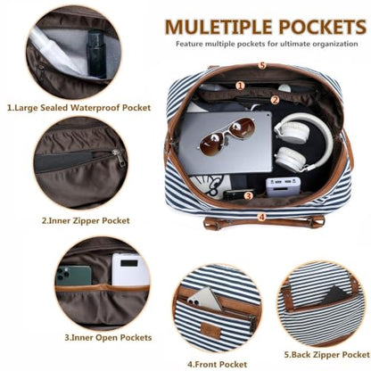 4PCS Weekender Bags for Women Large Overnight Weekend Travel Duffel Bags - color: Blue White Stripe