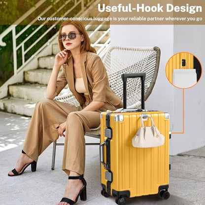 Krute Zipperless Carry On Luggage with Wheels 20 inch Hardshell Suitcase - color: Yellow, size: Carry-on (20 Inch)