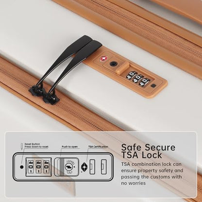 24'' Luggage,Hardside Suitcase w/Spinner Wheels,TSA LOCK - color: Beige, size: 24" Mid-Checked