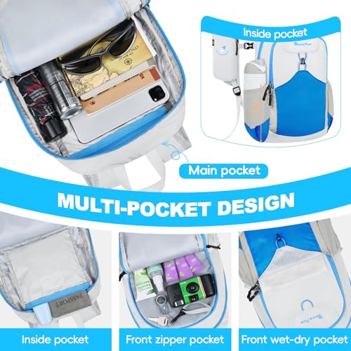 Seektop 15L Foldable Lightweight Hiking Backpack for Men and Women - color: Blue White