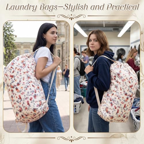 Large Floral Laundry Bag with Drawstring Handle, 29" x 18"