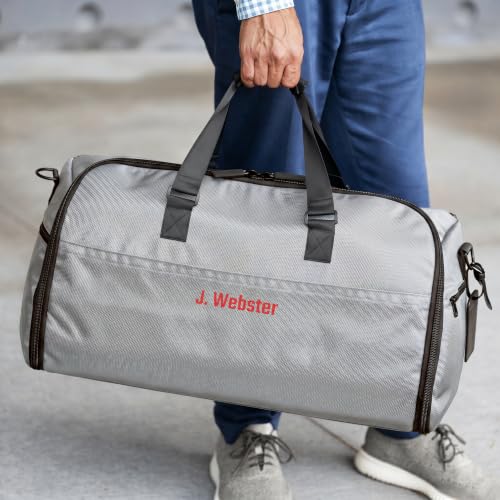 Suit Saver Convertible Hanging Garment Duffle Bag, Custom Embroidered, Blue, Black and Grey, Ballistic Nylon, with Adjustable Shoulder Strap and Separate Shoe Compartment (Grey) - color: Grey
