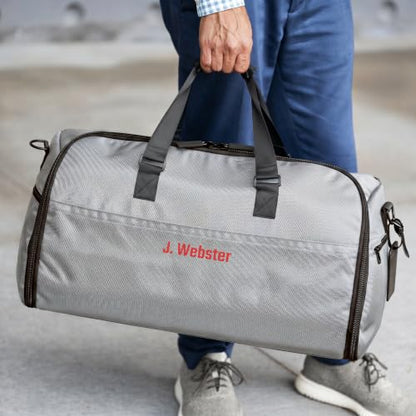 Suit Saver Convertible Hanging Garment Duffle Bag, Custom Embroidered, Blue, Black and Grey, Ballistic Nylon, with Adjustable Shoulder Strap and Separate Shoe Compartment (Grey) - color: Grey