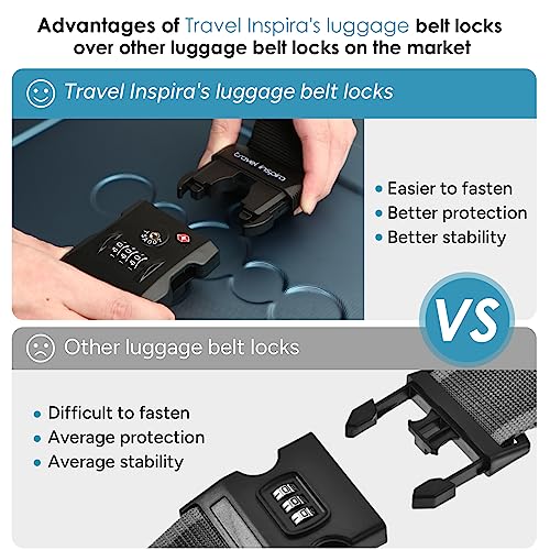 Travel Inspira Luggage Straps for Suitcases with TSA Lock - color: Black