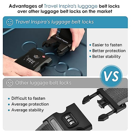 Travel Inspira Luggage Straps for Suitcases with TSA Lock - color: Black