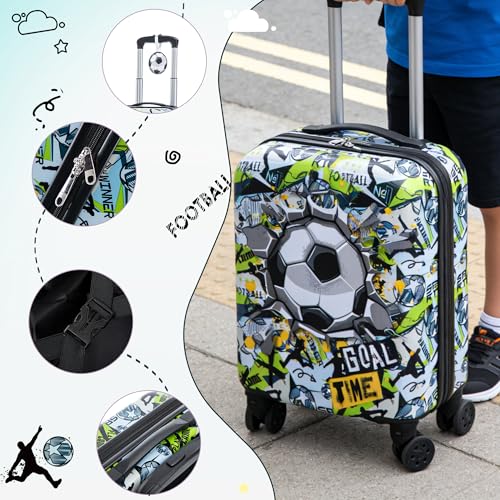 16’’ Kid’s Luggage Set with Spinner Wheels, Hardside with Suitcases,6 Piece - color: Soccer