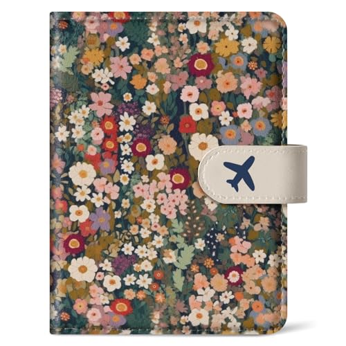 Passport Holder for Travel, RFID Blocking Wallet with Magnetic Closure - color: G-Flower