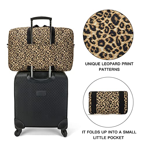 Foldable Travel Duffel Bag, Medium Women's Weekender and Overnight bag carry on Luggage bag for Women(Leopard) - color: Leopard