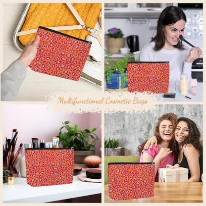 Leopard Print Makeup Bag Cosmetic Bag, Makeup Organizer,Orange Pastel Pink - color: Orange Red Silver Leopard 581