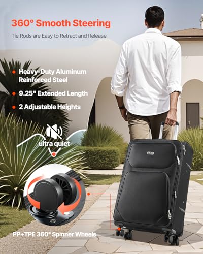VEVOR Softside Expandable Luggage with Spinner Wheels, 28-Inch Softside Checked Large Luggage, Lightweight Checked Suitcase with Expandable Zippered Pocket and TSA Lock, Black - size: 28-Inch Black