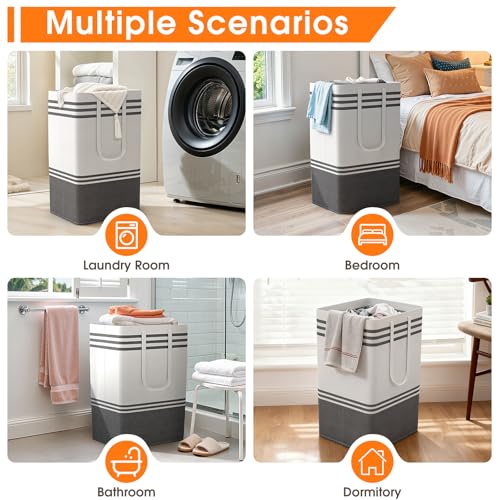 2 Pack Large Home Laundry Basket, Laundry Hamper, Freestanding Waterproof Dirty Clothes Bag, Tall Clothes Hamper - Extended & Reinforced Handles for College Dorm, Family (Light Grey/88L) - size: 2 x 88L