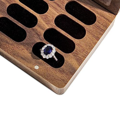 Luxury Solid Wood Ring Box with Glass Window Storage 16 Ring Holes - color: 16 Slots