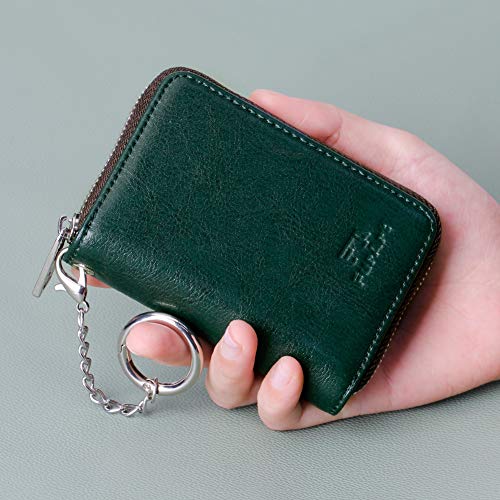 FurArt Zipper Wallet Women RFID Credit Card Holder keychain Wallet | ID Window RFID Blocking Compact Small business 15/16 slots - color: Dark Green
