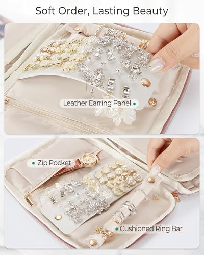 Marscamd Travel Jewelry Organizer Case, Foldable Jewelry Bag, Pink - color: Pink