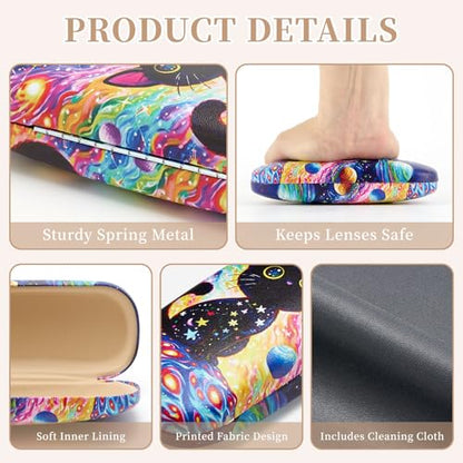 WOZEAH Eyeglasses Case Hard Shell, Protective Glasses Case for Women Men, Portable Eyeglass Holder Box with Cleaning Cloth - color: Cat4