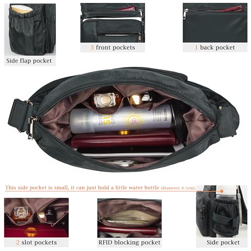 VOLGANIK ROCK RFID Anti Thief Crossbody Bag for Women Waterproof Shoulder Bag Messenger Bag Casual Nylon Purse Handbag - color: Black