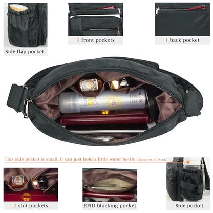 VOLGANIK ROCK RFID Anti Thief Crossbody Bag for Women Waterproof Shoulder Bag Messenger Bag Casual Nylon Purse Handbag - color: Black
