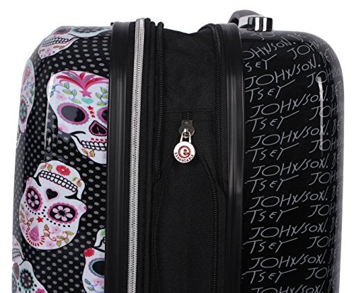 Betsey Johnson 30 Inch Checked Luggage Collection - Expandable Scratch Resistant (ABS + PC) Hardside Suitcase - Designer Lightweight Bag with 8-Rolling Spinner Wheels - color: Skull Party