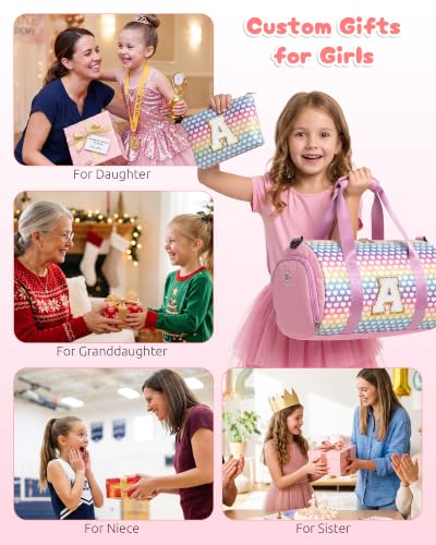 Birthday Gift for 8 Year Old Girls, Initial Kids Travel Duffle Bag - color: Rainbow Blue, style: B